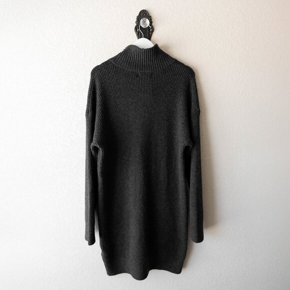 Old Navy Dress Sz L Dark Gray Knit 1/4 Zip Ribbed Long Sleeve Shift Recycled - Picture 7 of 8